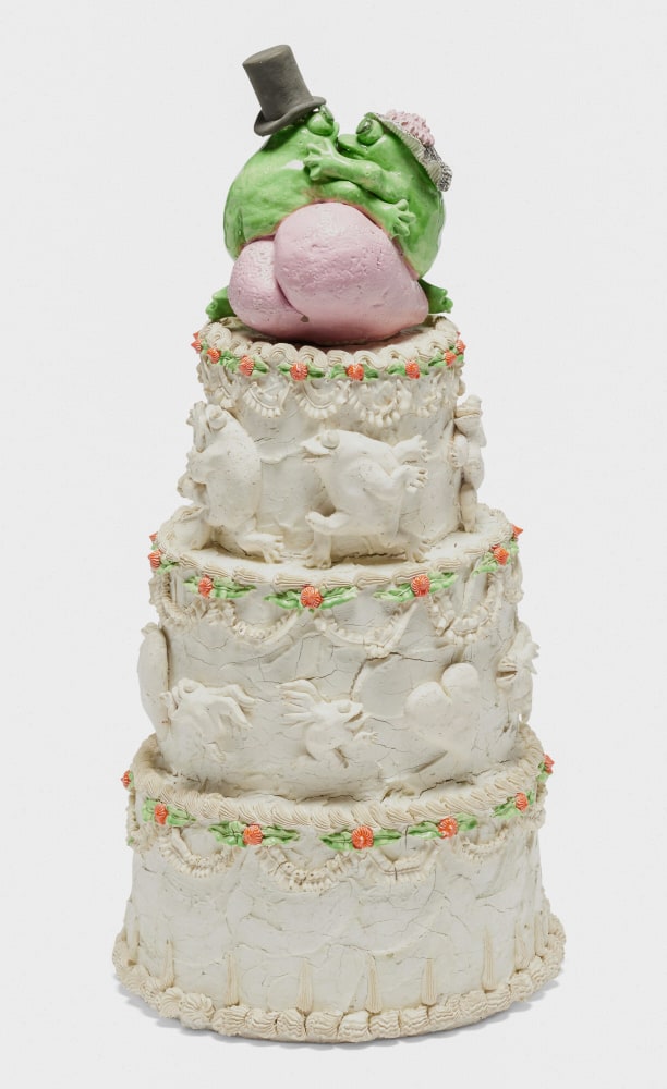 David Gilhooly
Erotic Frog Wedding Cake #6, 1979
glazed and painted earthenware
28 1/2 x 14 1/2 in.