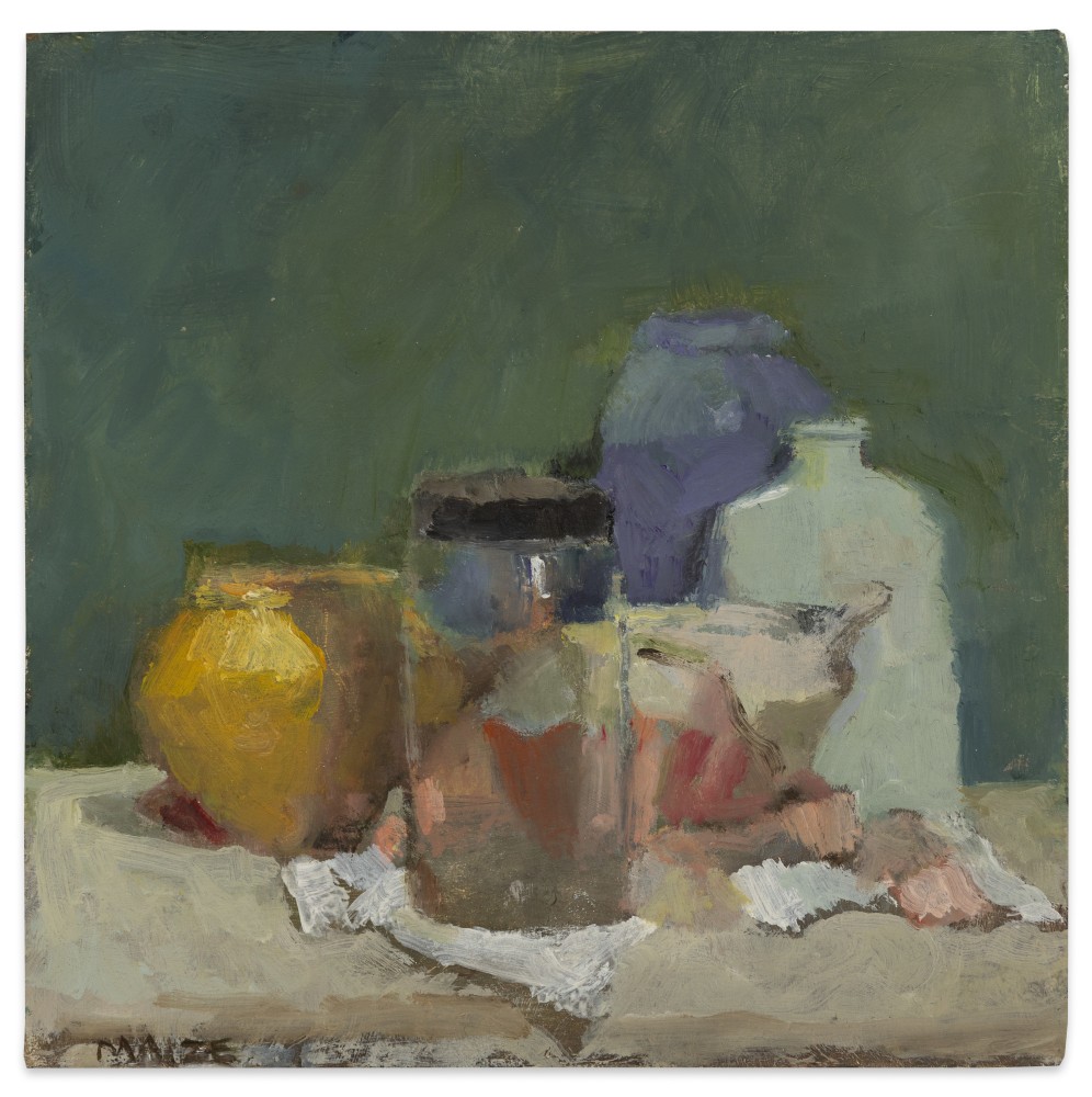 Catherine Maize Still Life with Glass, 2023 oil on panel 6 x 6 in.