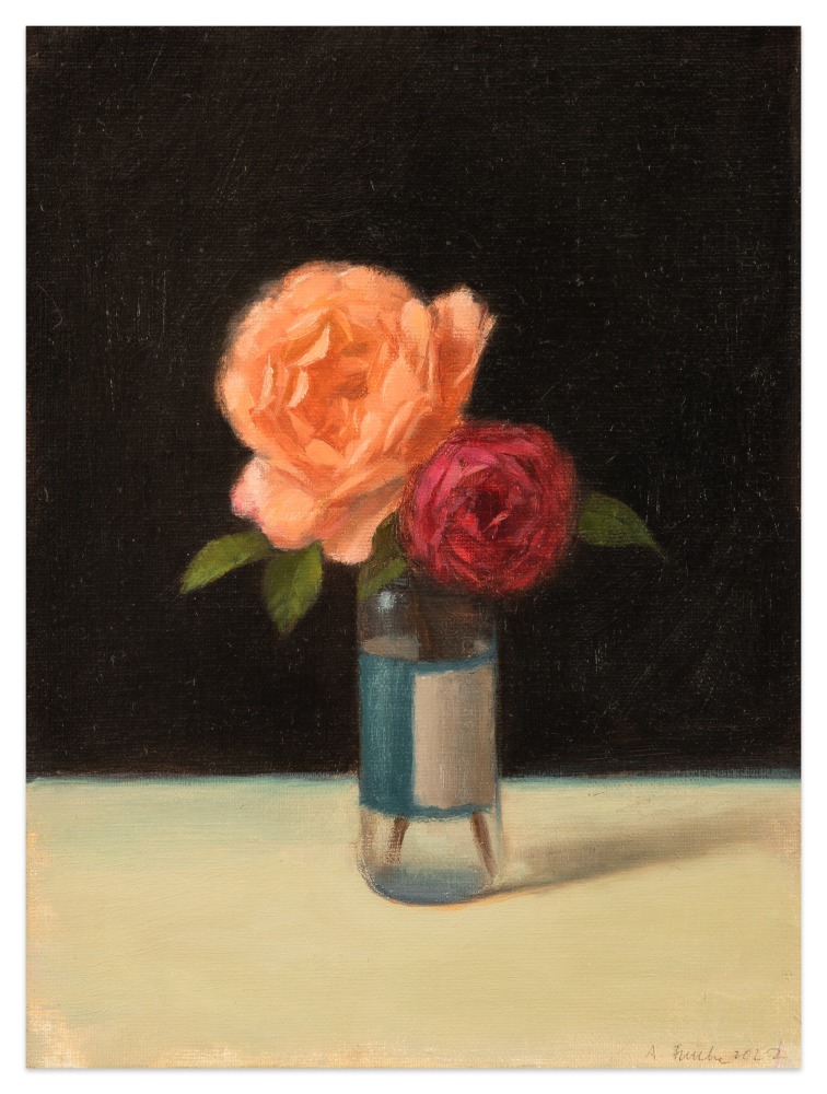 April Glory Funcke Emma Hamilton and Benjamin Britten Roses, 2023 oil on linen panel 8 x 6 in.