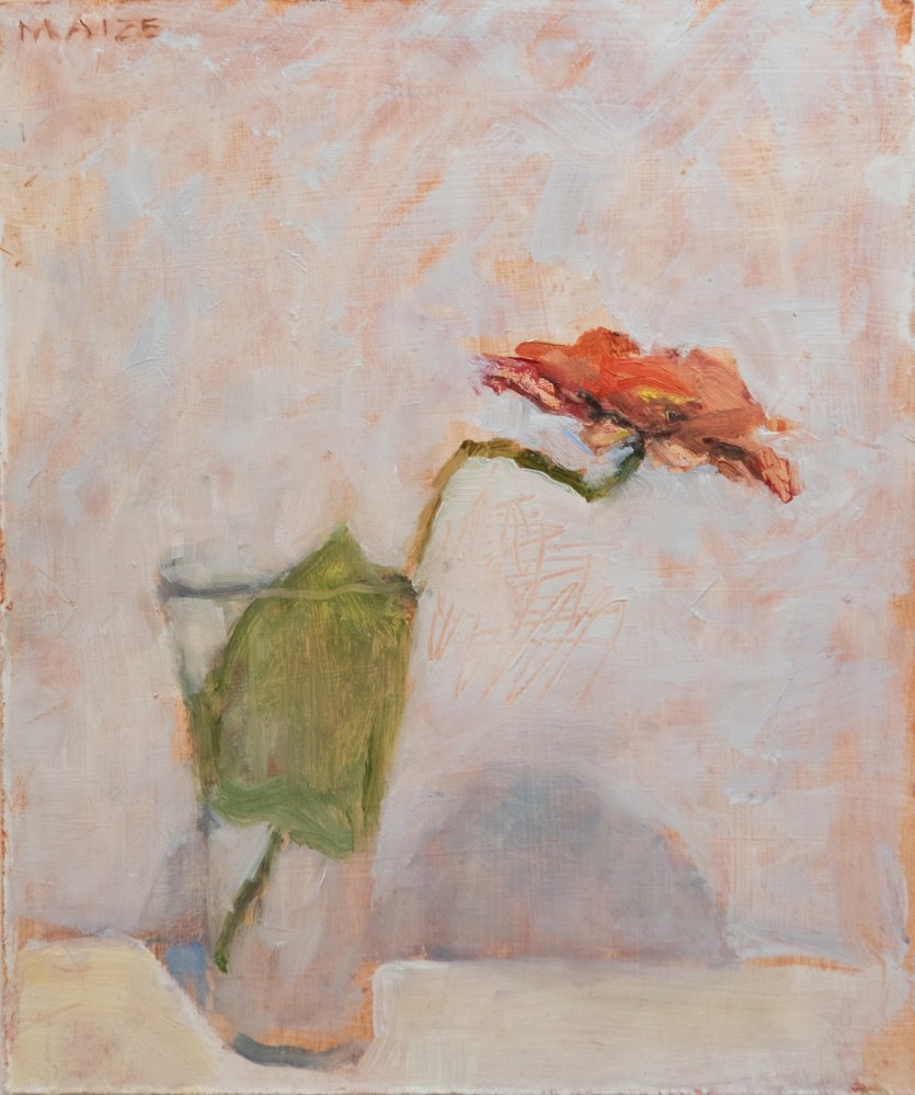 Catherine Maize Orange Flower with Leaf in Vase, 2023 oil on panel 6 x 5 in.