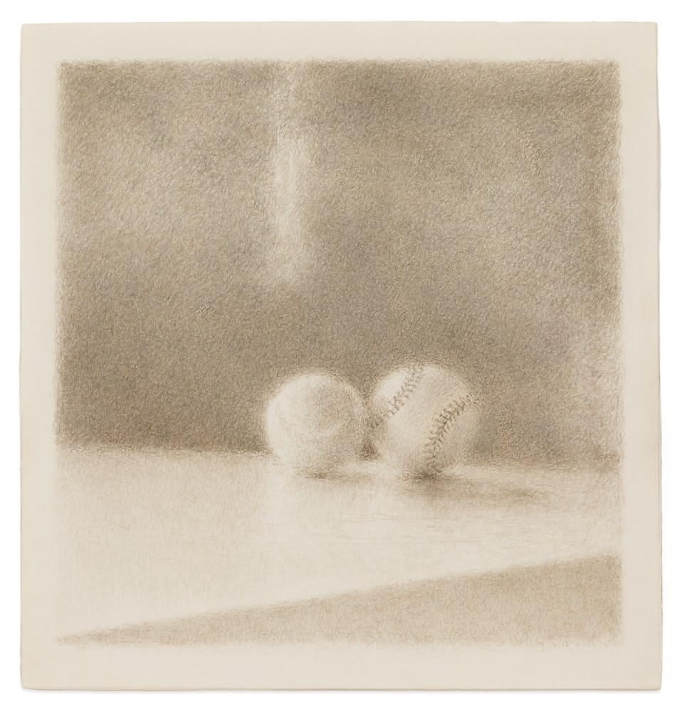 Fred Dalkey Tennis Ball and Baseball, 2/12/2010 silver point with sgrafitto on paper ​​​​​​​9 x 8 1/2 in.