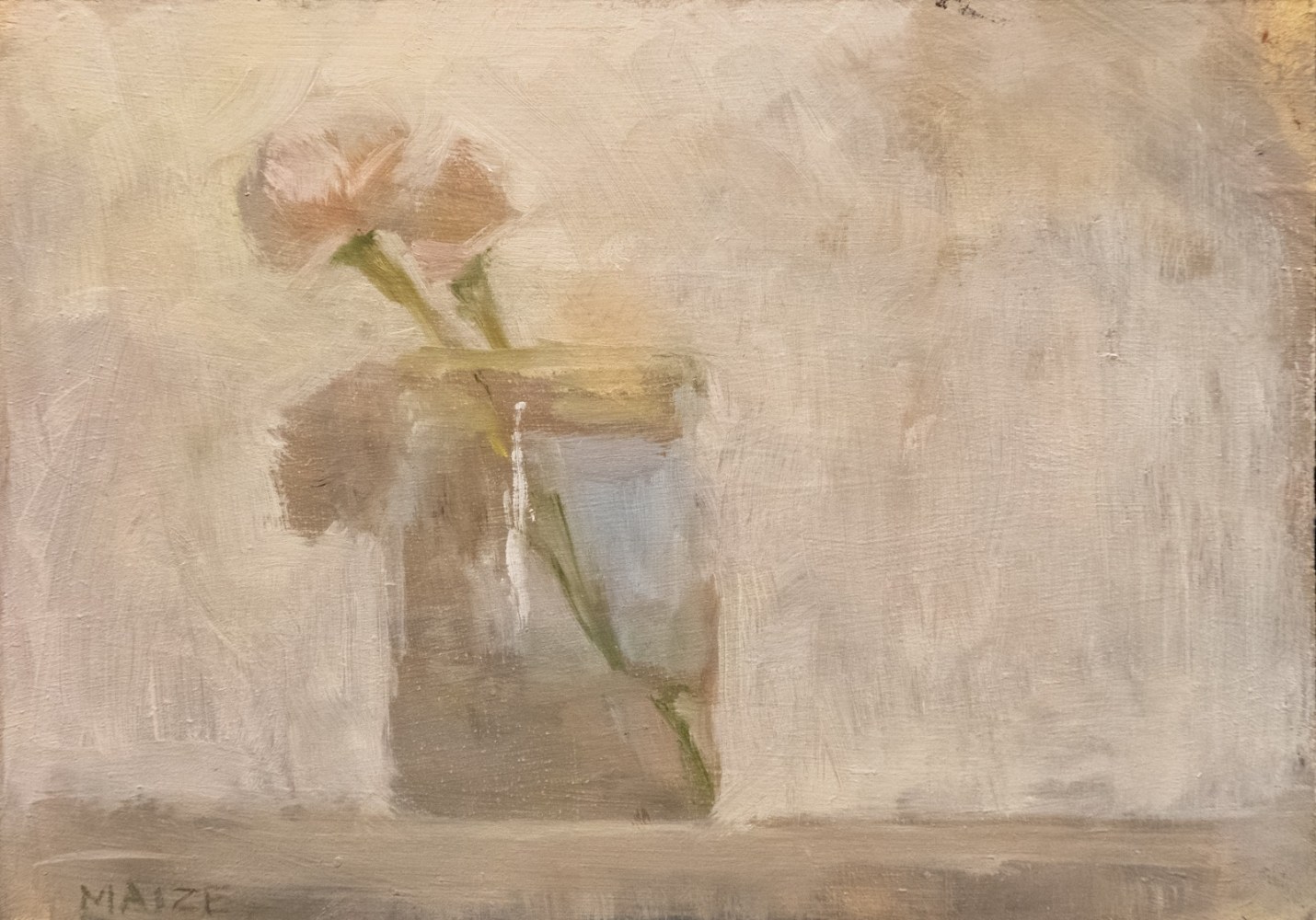 Catherine Maize Carnations in Mason Jar, 2022 oil on panel 5 x 7 in.