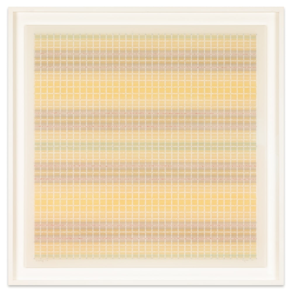 Mary Ijichi Assemblage #27, 2023 colored pencil, mylar, plastic, beads, acrylic, artist's tape, and museum board 27 5/8 x 27 3/8 in. (frame)