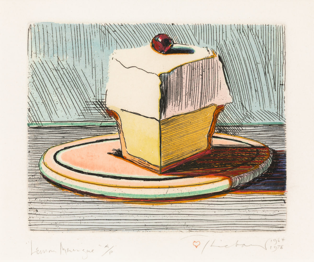 Wayne Thiebaud Lemon Meringue, 1964/1978 watercolor over etching, A.P. 3 7/8 x 4 3/4 in. (image)