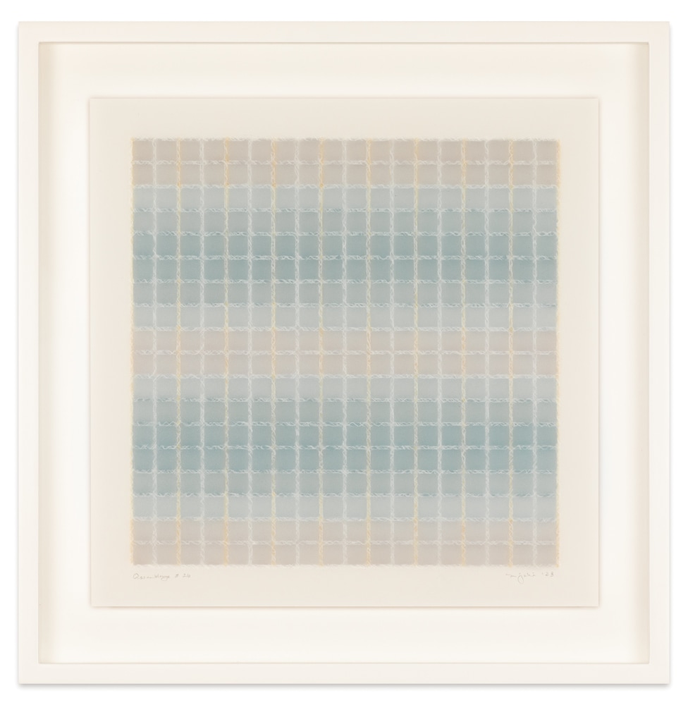 Mary Ijichi Assemblage #26, 2023 colored pencil, mylar, plastic, beads, acrylic, artist's tape, and museum board 15 1/2 x 15 3/8 in. (frame)
