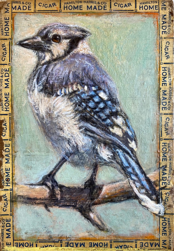 Ed Musante Blue Jay / Home Made, 2019 mixed media on cigar box 8 3/4 x 6 x 2 7/16 in.
