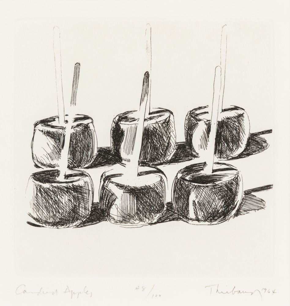 Wayne Thiebaud Candied Apples, from the series, Delights, 1964 etching, ed. 48/100 4 7/8 x 4 7/8 in. [image]; 12 7/8 x 10 7/8 in. [sheet]