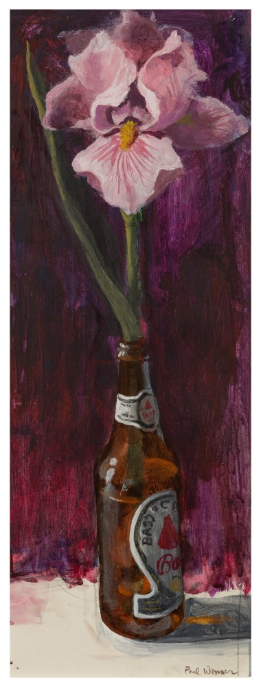 Paul Wonner Flowers in Bottles: Iris #1, 2000 acrylic on paper 19 x 6 7/8 in. (image)