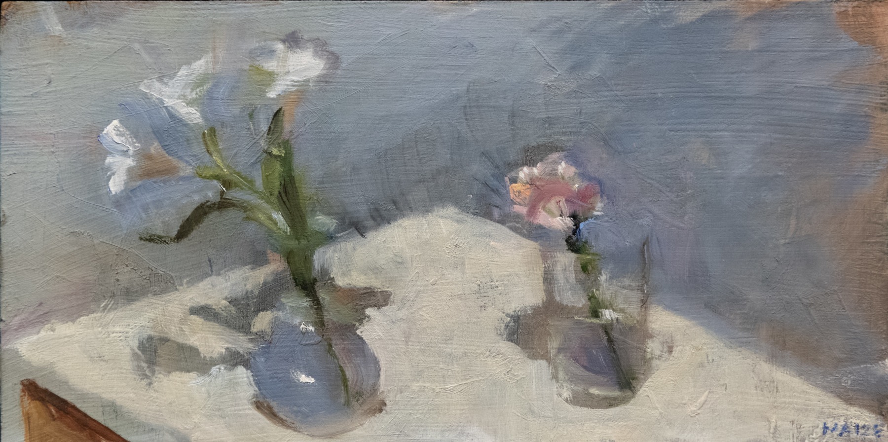 Catherine Maize Two Bouquets, 2022 oil on panel 4 x 8 in.