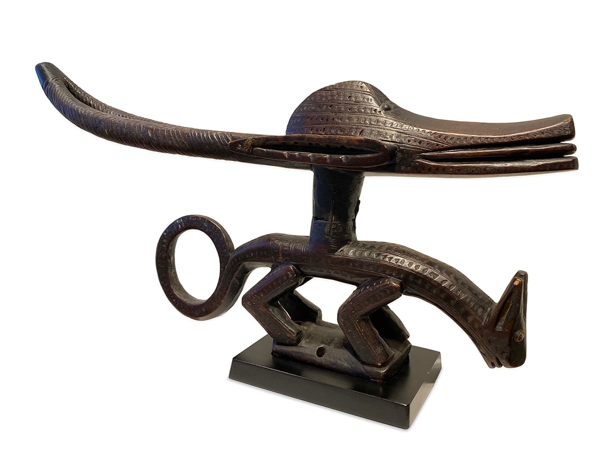 Bambara (Bamana of Mali)  Chi Wara (Antelope), n.d. carved darkened wood, metal tack eyes 11 x 4 x 25 in.