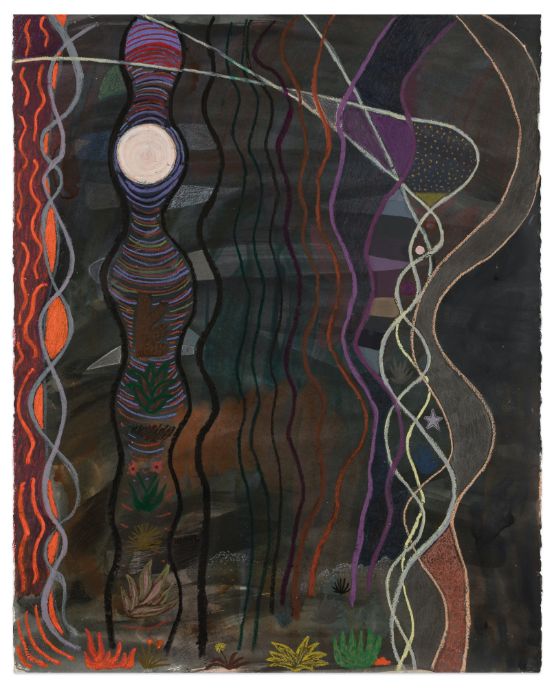 Karla Wozniak Night Garden, 2022 oil pastel, colored ink, gouache, graphite on paper 32 1/2 x 26 in.