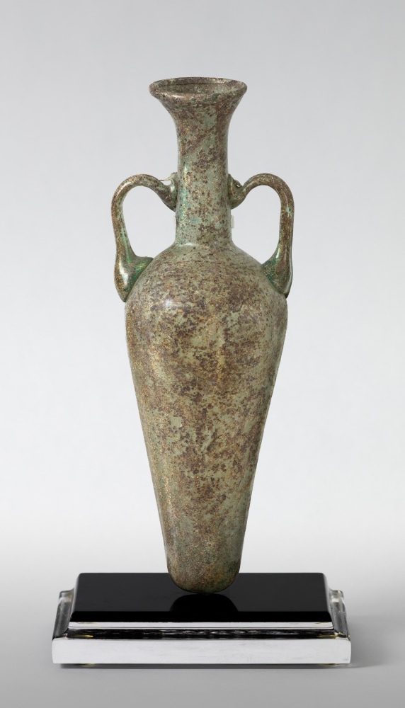 Roman Roman Green Glass Amphoriskos, ca. 1st-3rd Century AD green glass 8 3/8 x 3 3/4 x 4 1/4 in.