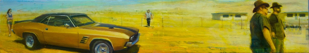 Tom Birkner Desert Rendezvous, 2014 oil on canvas ​​​​​​​8 x 48 in.