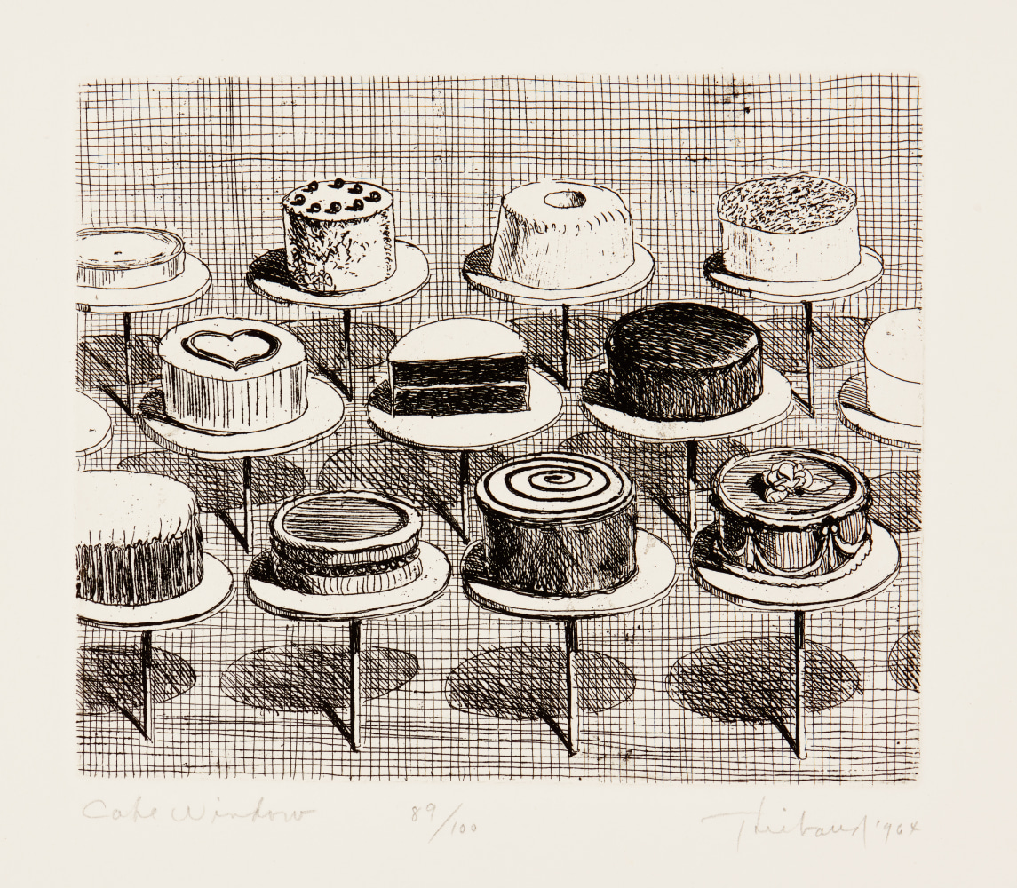 Wayne Thiebaud Cake Window, from the series, Delights, 1964 etching, ed. 89/100 5 x 6 in. [image]; 12 7/8 x 10 7/8 in. [sheet]