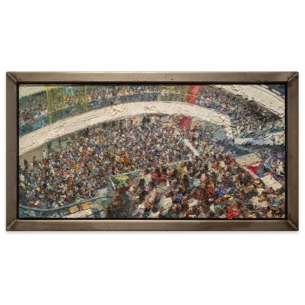 Tom Birkner Mall Crowd, 2021-23 oil on canvas stretched over board 12 x 24 in.