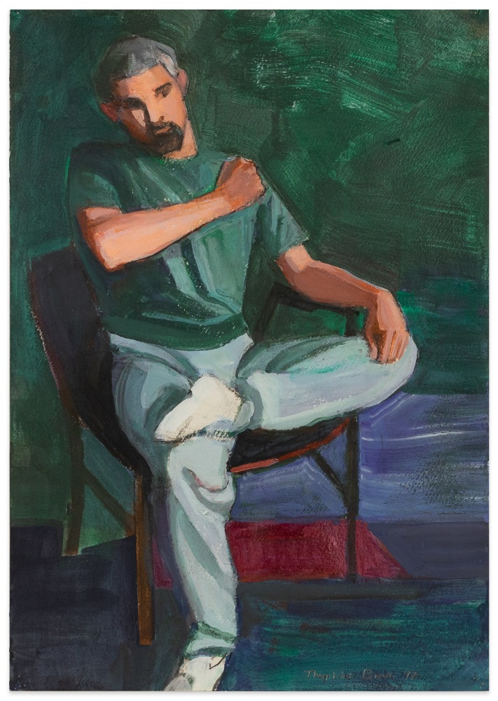William T. Brown Jamie Seated (Green Background), 1997 acrylic and oil on canvas 14 x 9 3/4 in.