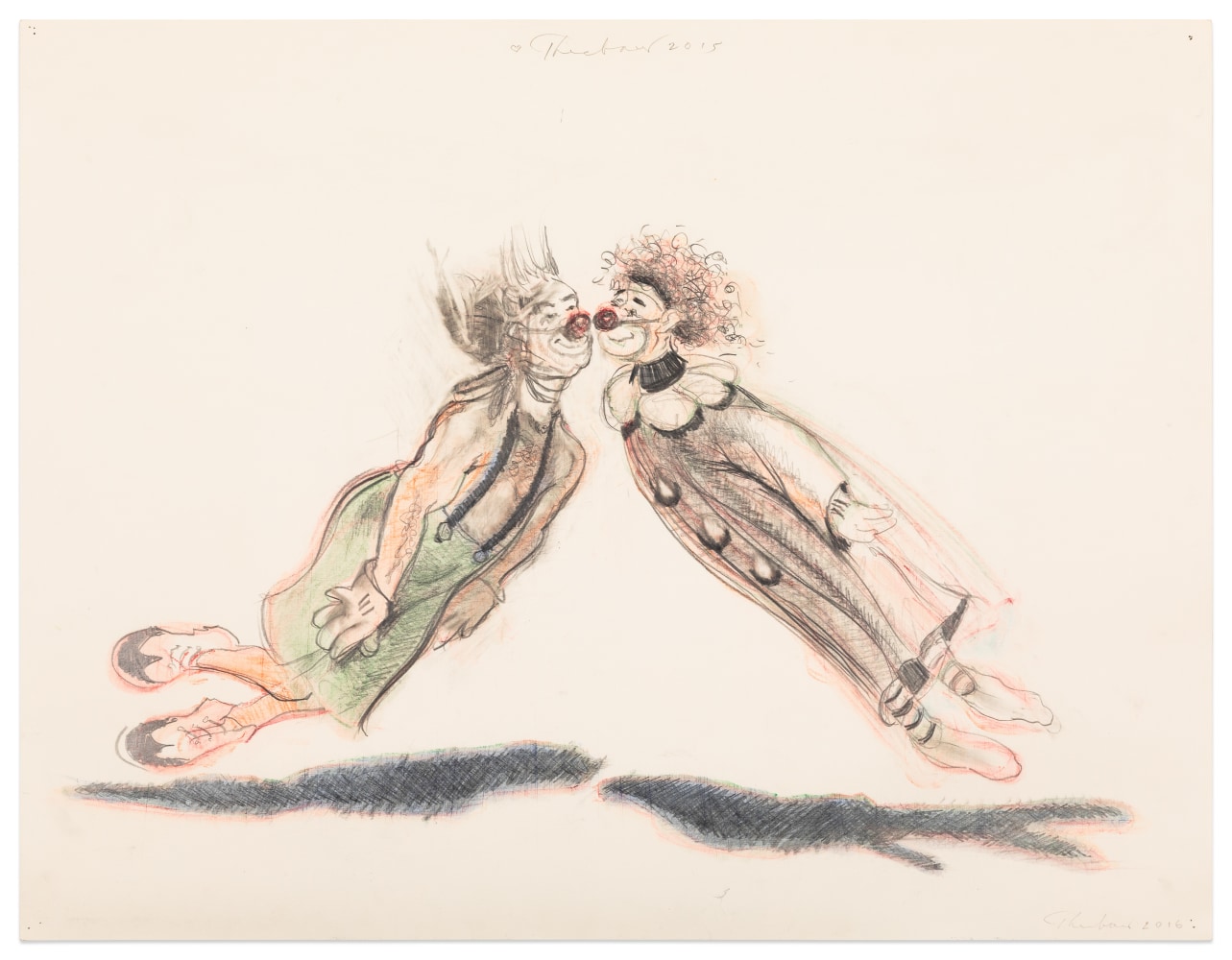 Wayne Thiebaud Bumping Clowns, 2015/2016 graphite and colored pencil on paper 22 1/4 x 28 3/4 in.