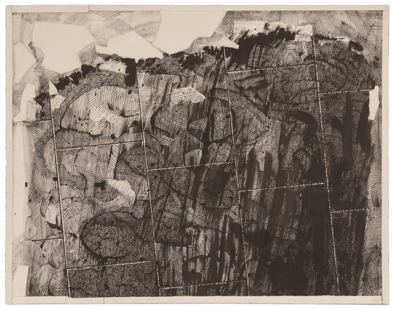 Dennis Leon Ink Suite #6, 1989 ink and collage on paper 30 1/8 x 38 1/2 in.