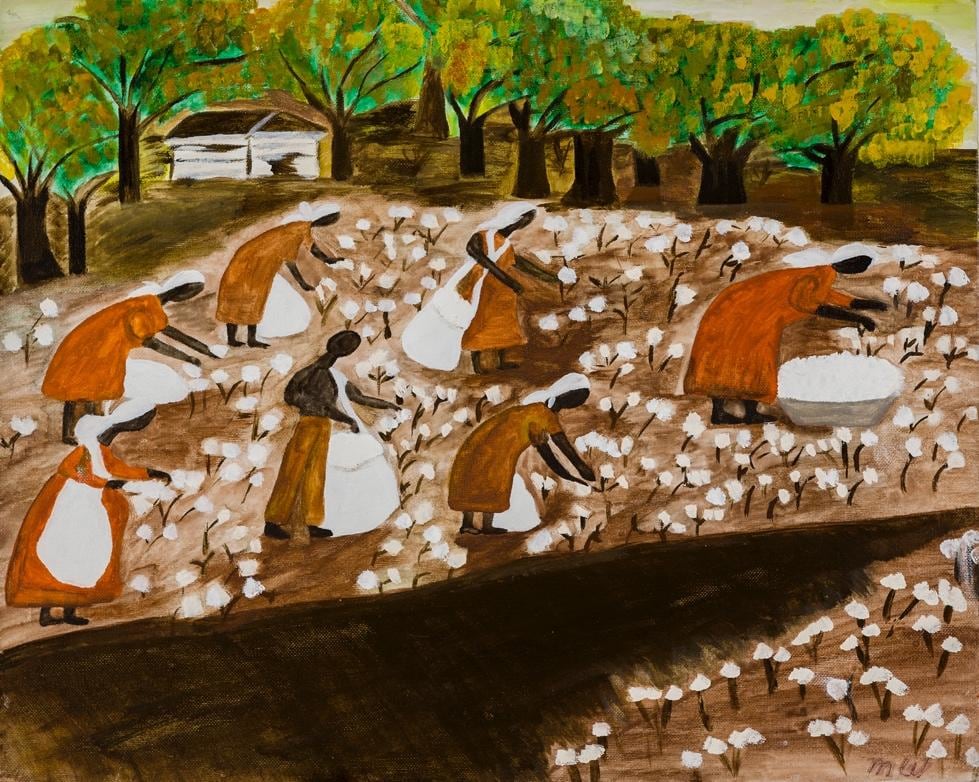 Mary Frances Whitfield ( 1947 Birmingham, AL - 2023 Canton, OH)

Picking Cotton, 1990

Watercolor and acrylic on canvas board

16 x 20 inches

$15,000. USD

Photo: Jeanette May

&amp;nbsp;