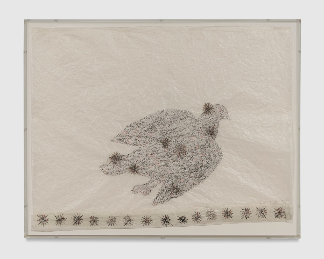 Kiki&amp;nbsp;Smith

Shadow Drawing June,&amp;nbsp;2025

crayon and watercolor on gampi silk tissue

19-1/4&amp;quot; &amp;times; 25&amp;quot; (48.9 cm &amp;times; 63.5 cm) 20-3/4&amp;quot; &amp;times; 26-1/2&amp;quot; &amp;times; 1-1/2&amp;quot; (52.7 cm &amp;times; 67.3 cm &amp;times; 3.8 cm), framed