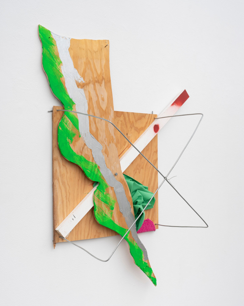 Richard Tuttle

Prong, 4, 2024

spray and acrylic paint on plywood, fabric, nails, staples

35-1/2&amp;quot; &amp;times; 25-1/2&amp;quot; &amp;times; 11-1/4&amp;quot; (90.2 cm &amp;times; 64.8 cm &amp;times; 28.6 cm)