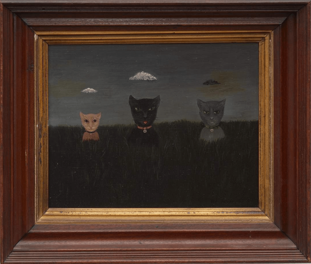 Gertrude&amp;nbsp;Abercrombie
Toddy, Possim and Christine, 1954
Oil on masonite
8&amp;quot; &amp;times; 10&amp;quot; (20.3 cm &amp;times; 25.4 cm), 11⅞ x 14 x 2&amp;frac14; inches (30.18 x 35.56 x 5.71 cm) framed