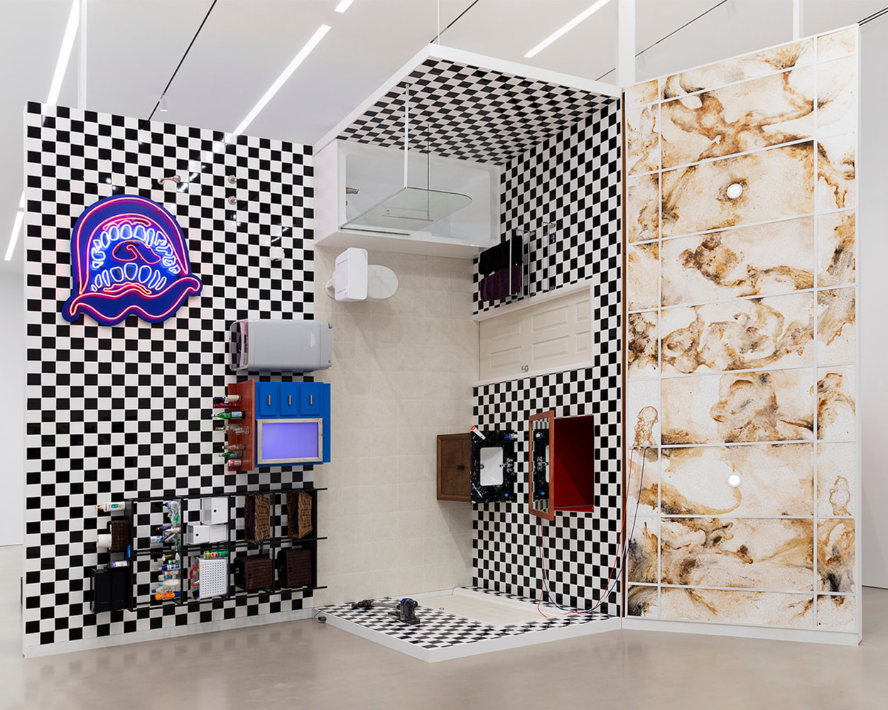 Pieter Schoolwerth

Supporting Actor

2024

Architectural scale model of domestic bathroom with mixed-media components, hand-painted celotex, custom neon, and accompanying video &amp;quot;Supporting Actor&amp;quot;

192 x 262 x 121 inches

487.7 x 665.5 x 307.3 cm

(PS 24/018)