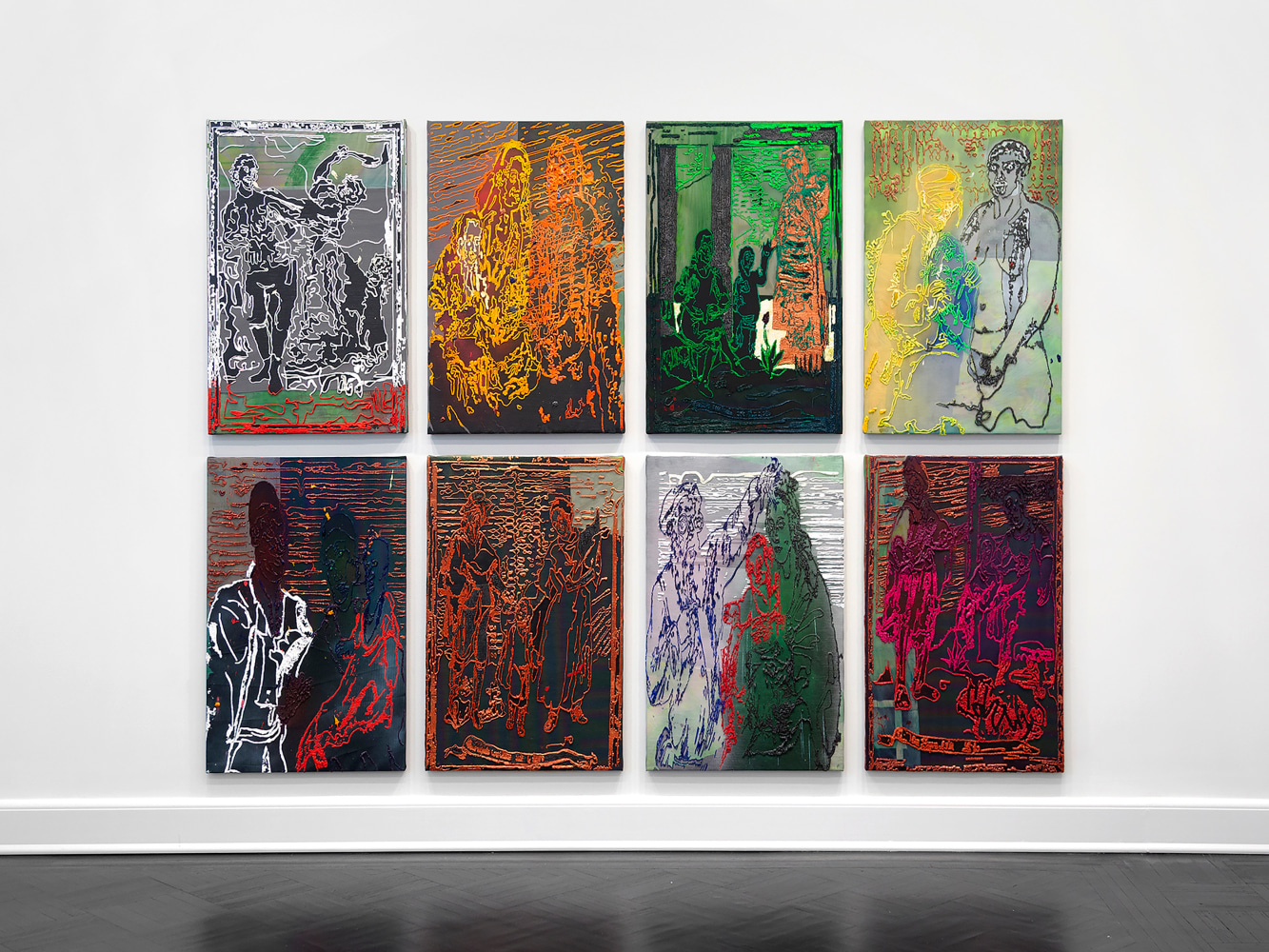 Austin Martin White

castaset1

2023

Acrylic medium, pigment, spray paint, vinyl, 3M reflective fabric, glow-in-the dark fabric, and nylon mesh

Set of 8 paintings; Overall: 117 x 89 inches; Each: 43 x 27 inches.

(AMW 23/042)