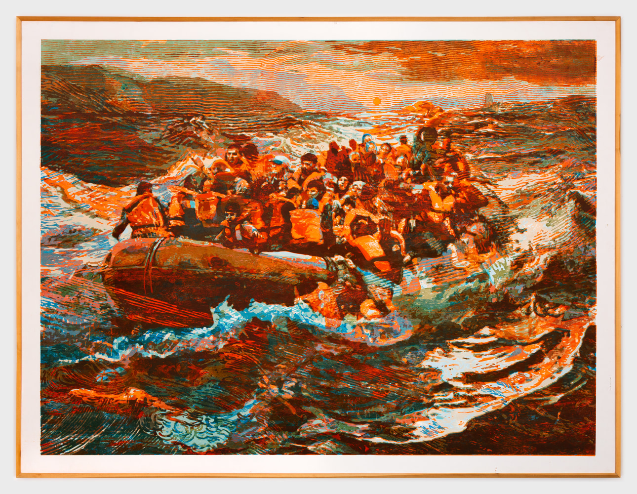 Zorawar Sidhu and Rob Swainston

Raft

2023-2024

Multi-color woodcut on fabric

Framed: 78 x 102 1/8 inches

198.1 x 260.4 cm

Edition of 3 + 2 AP

(ZSRS 24/003)