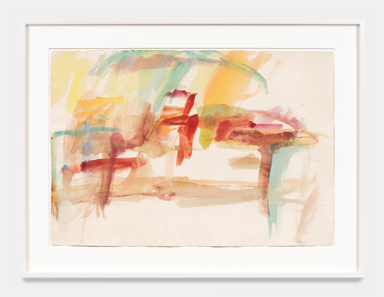 Maria Lassnig

Wie am Gartenzaun

(Like Beside the Garden Fence)

1961

Watercolor on paper

28.25 x 37.75 inhes

72 x 96 cm

(ML 24/003)