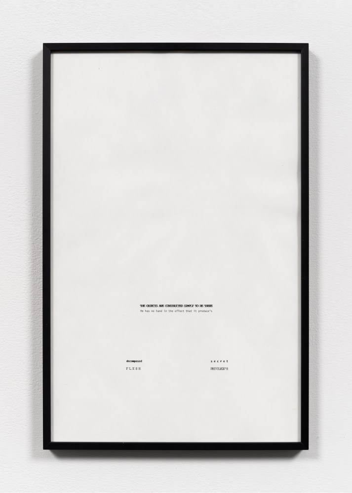 Jack Goldstein

Untitled (Selectric Totems) (I)

1988-1990

Typed text on paper (10 pages, 1 displayed)

17 x 11 inches

43.2 x 27.9 cm

(FP 24/003)