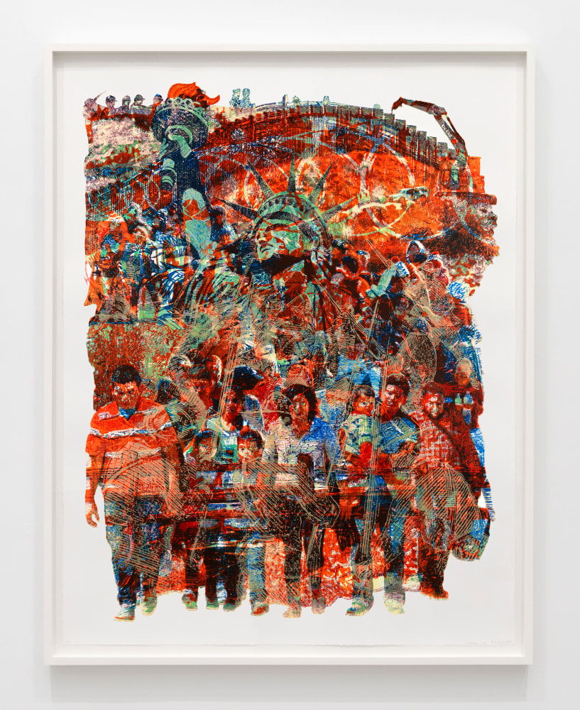 Zorawar Sidhu and Rob Swainston

At the Fence

2024-2025

Silkscreen and woodcut on Coventry Rag paper

Framed: 55 5/8 x 44 1/8 inches / 141.3 x 112.1 cm

Unframed: 52 5/8 x 41 inches / 133.7 x 104.1 cm

Edition of 7 + BAT and 2 AP

(ZSRS 24/016)