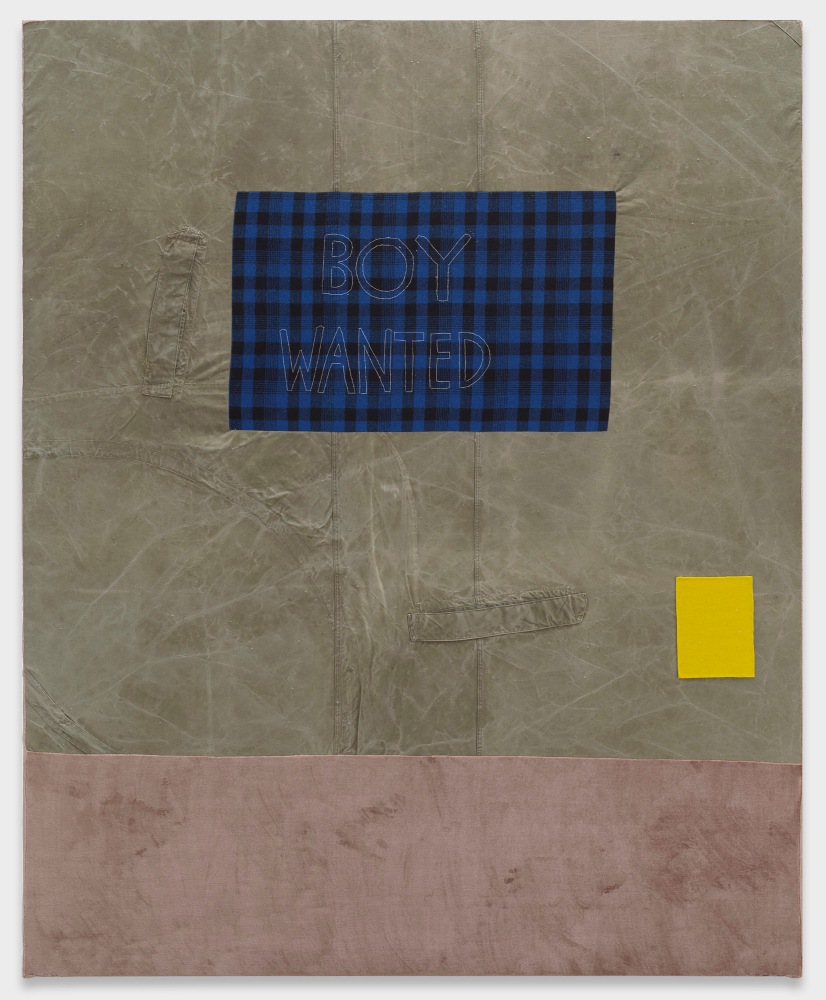 Cosima von Bonin

BOY WANTED

2023

Heavy cotton, wool, silk velvet, fleece

76 1/2 X 62 &amp;frac14; inches

194 X 158 cm