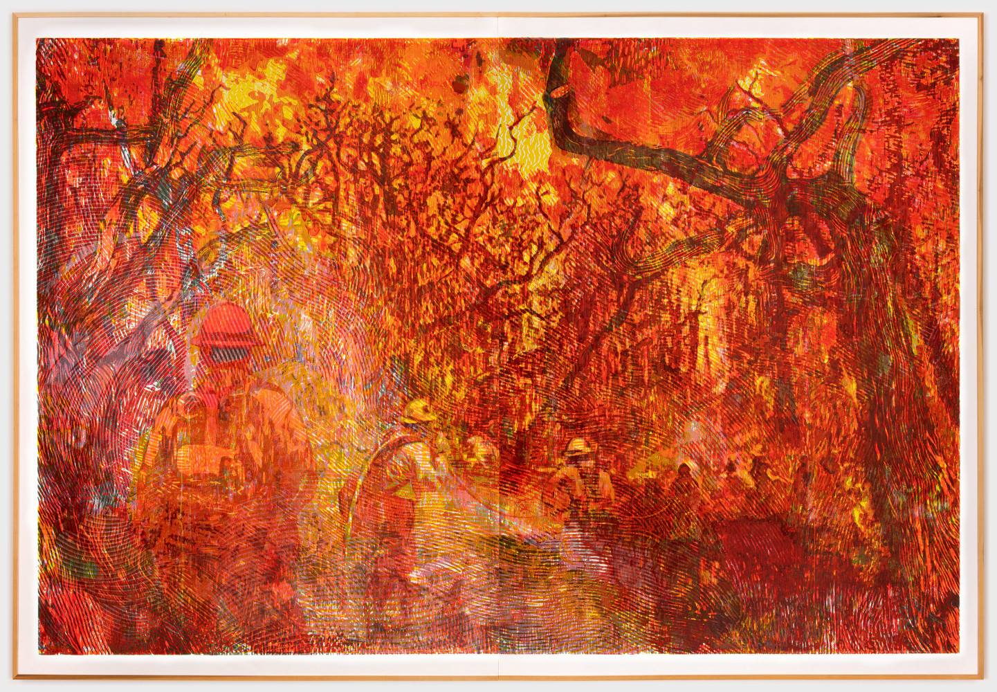 Zorawar Sidhu and Rob Swainston

Our House Is on Fire

2023-2025

Multi-color woodcut on fabric

Framed: 101 7/8 x 147 3/4 inches

258.8 x 375.3 cm

Edition of 3 + 2 AP

(ZSRS 24/008)
