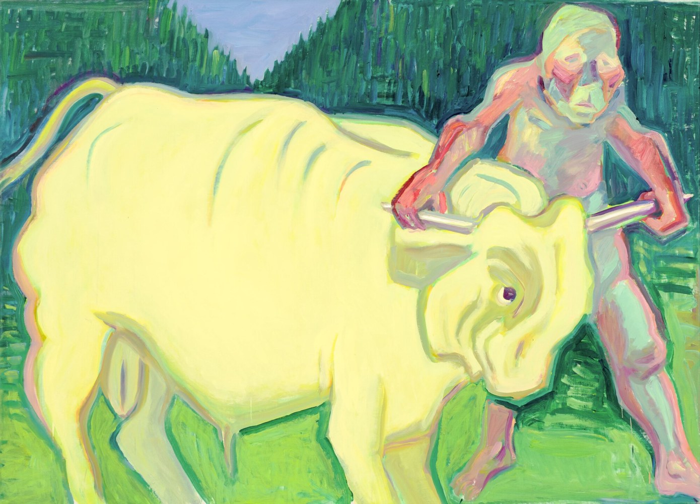 Maria Lassnig

Taking the Bull by the Horns

2003

Oil on canvas

145 &amp;times; 200 cm

&amp;copy; Maria Lassnig Foundation

Courtesy Maria Lassnig Foundation