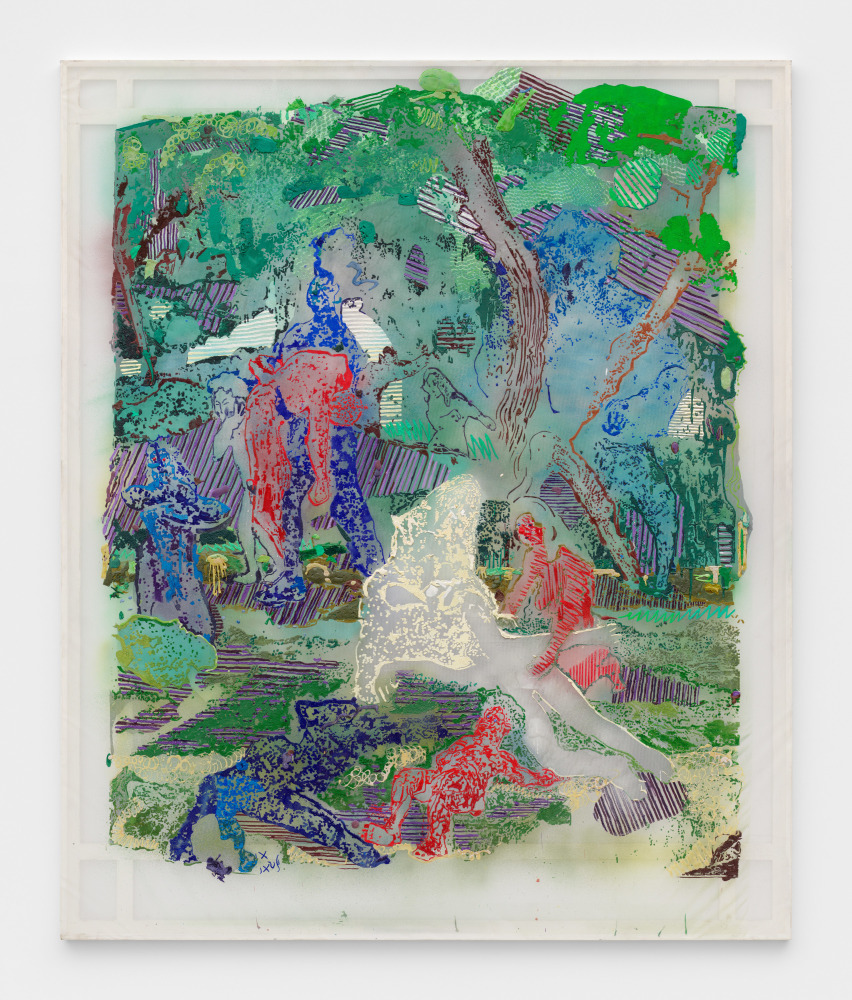 Austin Martin White

Massacre of the Children of Bethel Variation 2 (after B. Thompson), 2025

Acrylic medium, pigment, rubber, spray paint, vinyl, egg tempera, screen mesh, scrim, paper

112 x 93 in
284.5 x 236.2 cm

(AMW 25/014)