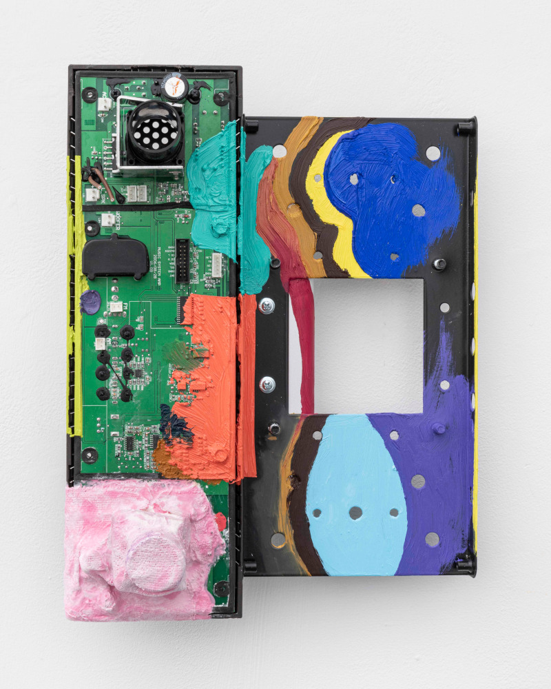 JESSICA STOCKHOLDER
Confounded Moonrise
[JS 851]
2021
Metal and plastic computer parts, plaster, acrylic paint, oil paint and hardware
14 by 10 1/2 by 7 in.&amp;nbsp; 35.6 by 26.7 by 17.8 cm.
MI&amp;amp;N 16877

$18,000