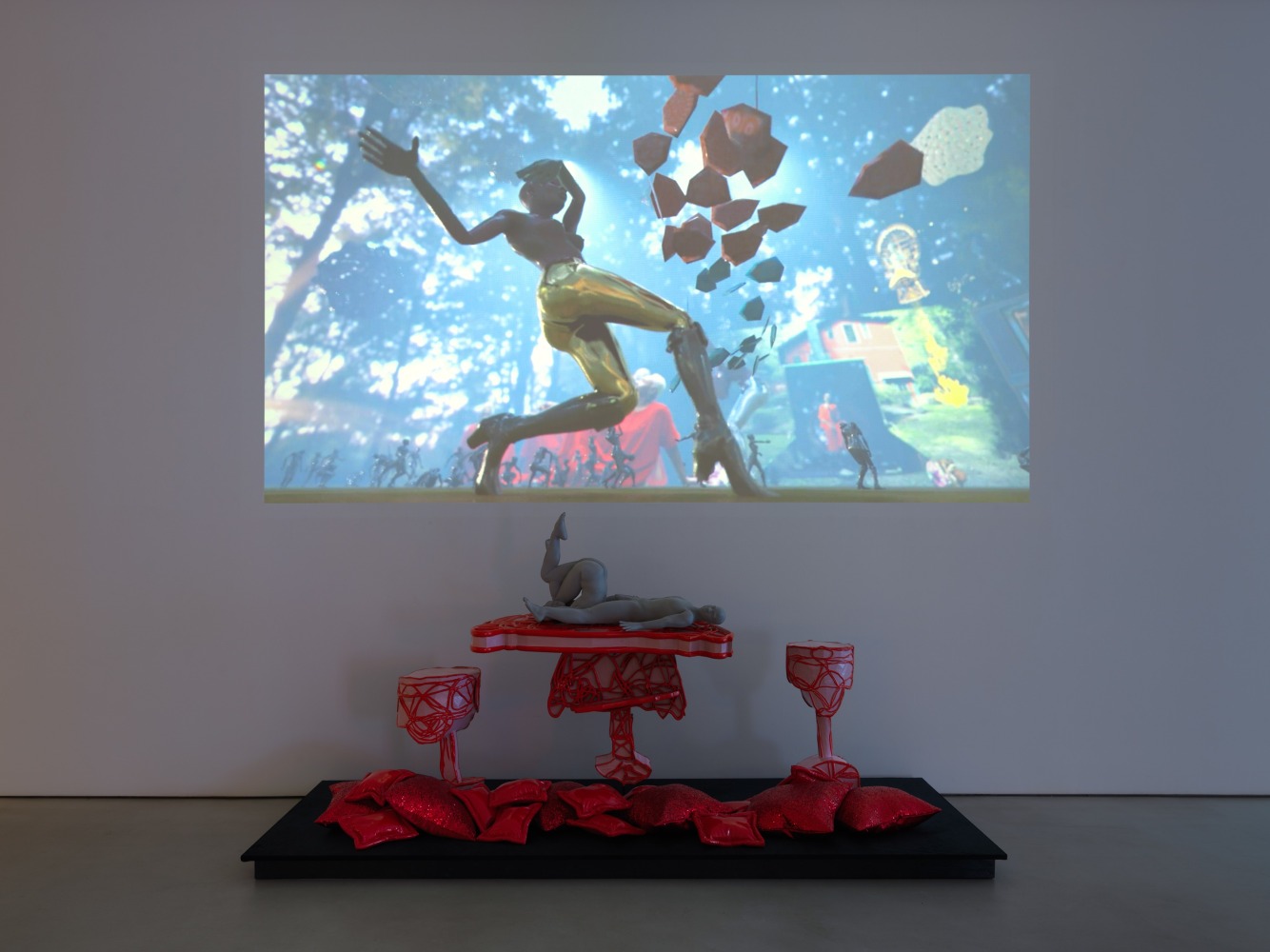 JACOLBY SATTERWHITE&amp;nbsp;

In collaboration with The Fabric Workshop and Museum, Philadelphia&amp;nbsp;

Room for Levitating Beds
2019
PLA filament, epoxy, epoxy resin, spray mount, aluminized glass beads, HD color video, steel, velour, plywood, vinyl, hot glue, foam tubing, wire and poly-fil
48 by 120 by 48 in.&amp;nbsp; 121.9 by 304.8 by 121.9 cm.
MI&amp;amp;N 16438

$65,000