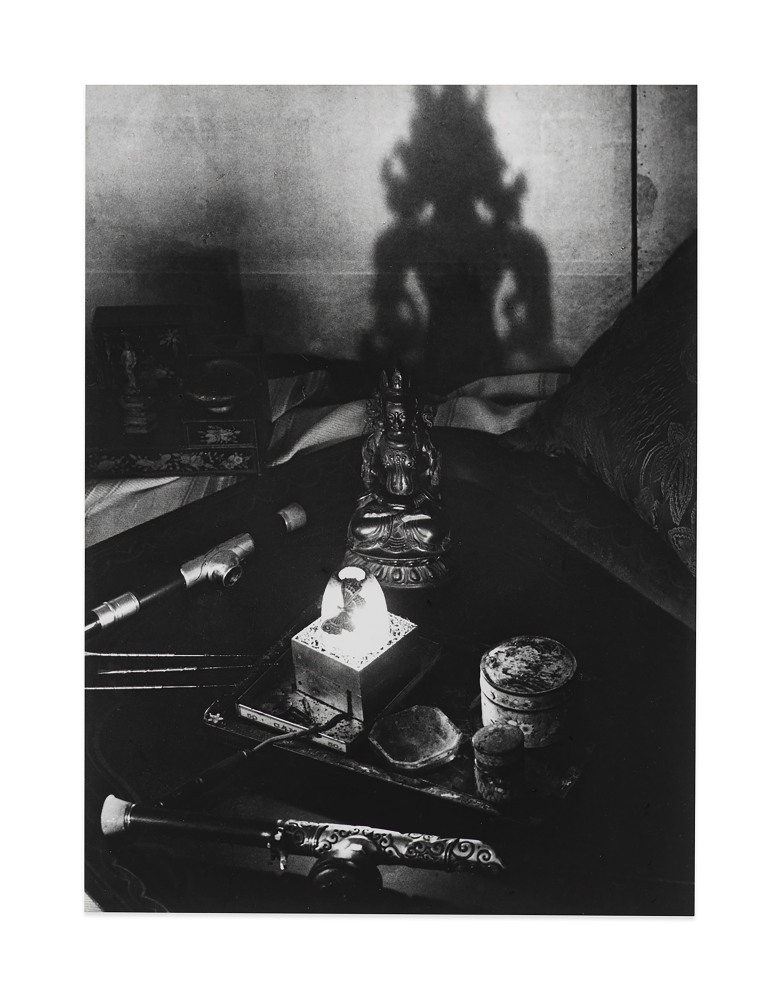 Nature morte, une fumerie d&amp;rsquo;opium, avenue Bosquet, le plateau avec les pipes&amp;hellip;&amp;nbsp;(Still life, an opium den, Avenue Bosquet. A tray with pipes, pins, oil lamp...), c. 1931
ferrotype gelatin silver print on single weight paper
image: 11 3/8 x 8 1/2 in. / 28.9 x 21.6 cm

sheet: 11 3/8 x 8 1/2 in. / 28.9 x 21.6 cm

verso:&amp;nbsp;signed, stamped &amp;lsquo;copyright by BRASSA&amp;Iuml; 81, Faubourg St-Jacques PARIS-XIVe T&amp;eacute;l. 707-23-41&amp;rsquo;; &amp;lsquo;BRASSA&amp;Iuml; 81, Rue du Faub.-St-Jacques PARIS-XIVe &amp;ndash; PORt-Royal 23-41&amp;rsquo;; &amp;lsquo;Tirage de l&amp;rsquo;Auteur&amp;rsquo;, inscribed &amp;lsquo;Nature Morte &amp;ndash; Dans une fumerie d&amp;rsquo;opium&amp;rsquo;; &amp;lsquo;N-119&amp;rsquo;; &amp;lsquo;874&amp;rsquo;; &amp;lsquo;Pl. 422&amp;rsquo;; &amp;lsquo;PN1094/2&amp;rsquo;