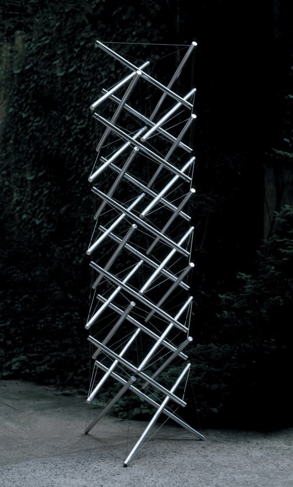 Equilateral Quivering Tower, 1973-1992

chrome-plated brass and stainless-steel cable, edition of 4

102 x 42 x 36 in. / 259.1 x 106.7 x 91.4 cm