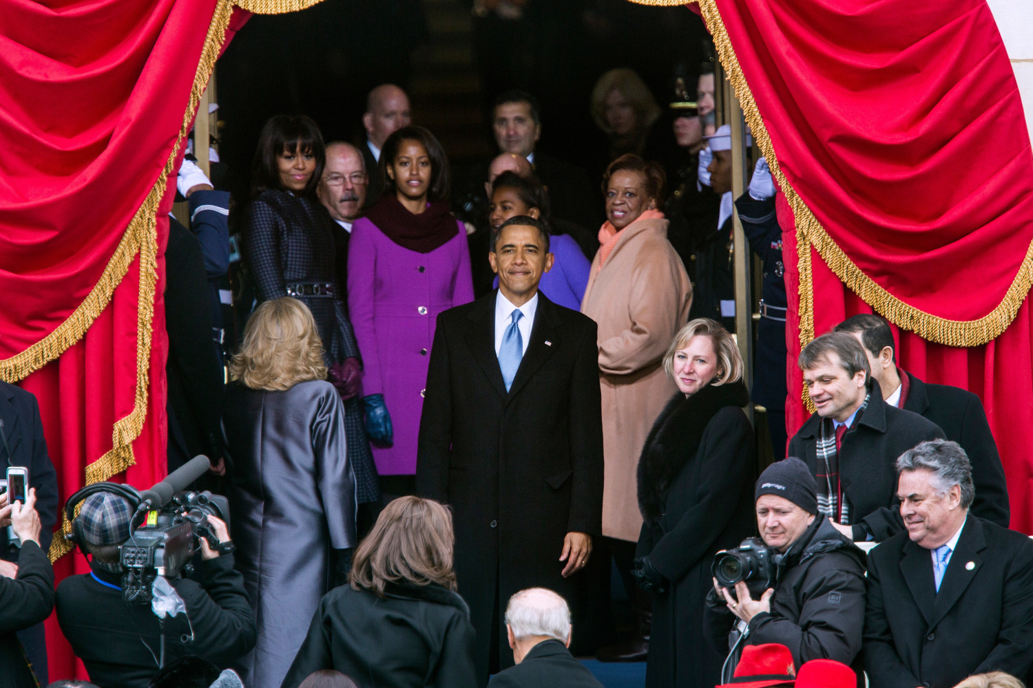 President Obama, Michelle, and daughters Malia and Sasha, at the Inauguration, U.S. Capitol, January 21, 2013 (Courtesy Barack Obama Presidential Library)