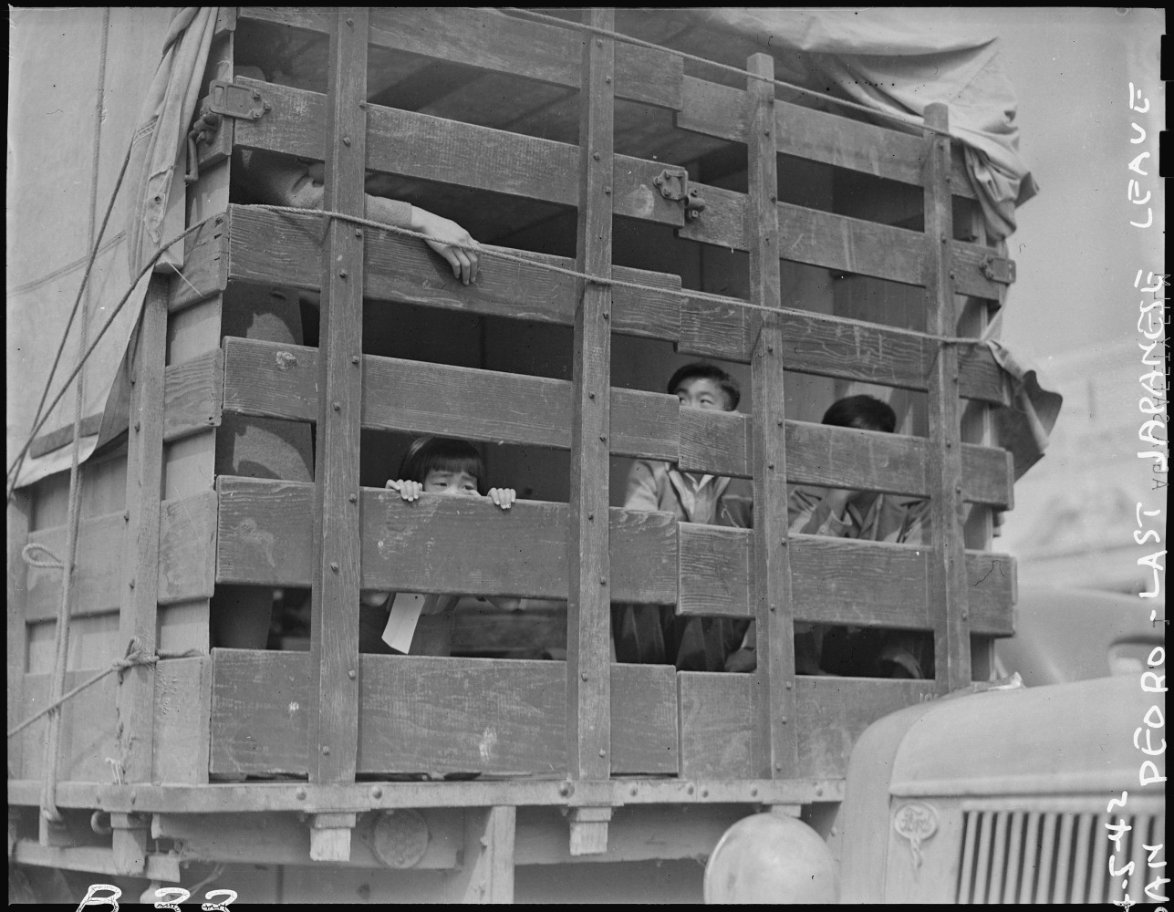 Japanese Americans transferred to Santa Anita incarceration center, April 5, 1942 (Courtesy National Archives)