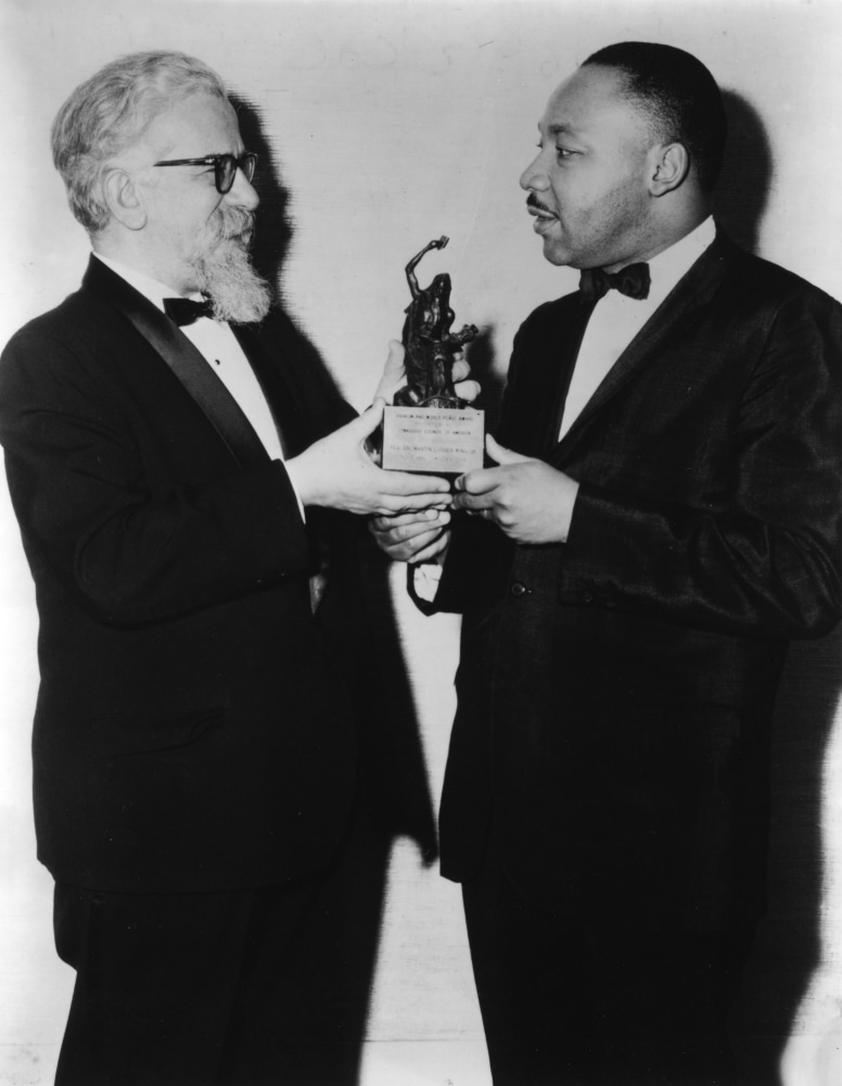 Rabbi Abraham Heschel presenting Judaism And World Peace award to Dr. Martin Luther King, Jr., December 7, 1965 (Courtesy Library of Congress)