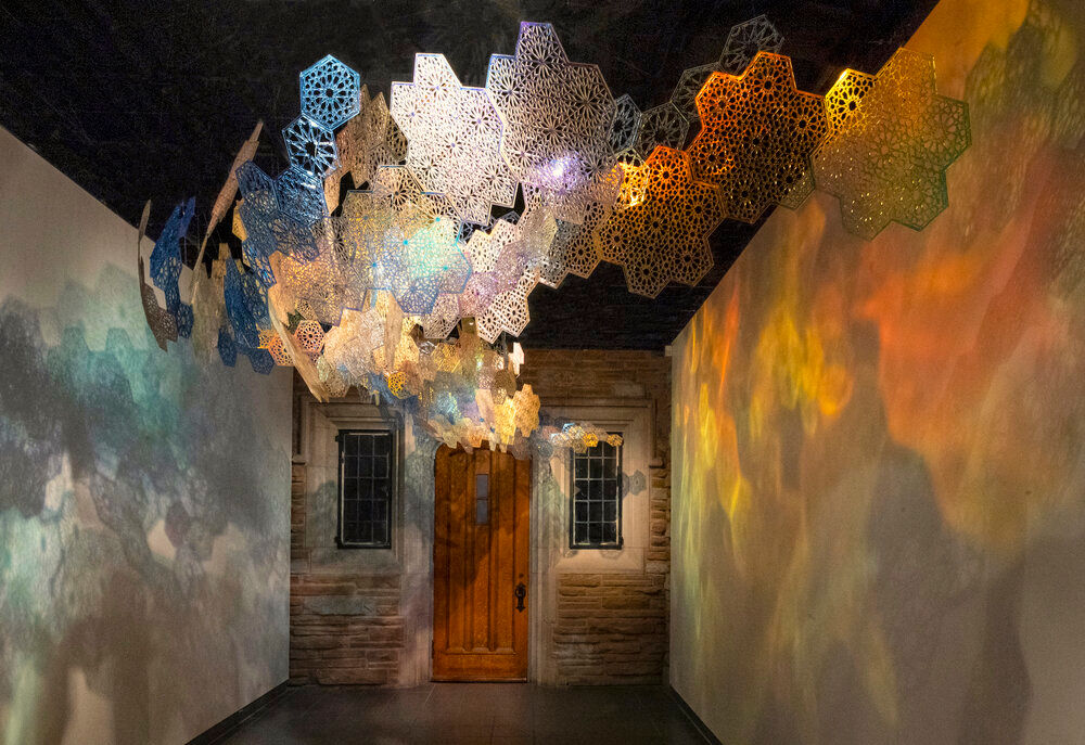 Installation View: Cosmic Veils, 2020,&amp;nbsp;Laser-cut fluorescent &amp;amp; transparent acrylic &amp;amp; dichroic film, dimensions variable

Alexandre Hogue Gallery,&amp;nbsp;University of Tulsa, Oklahoma
