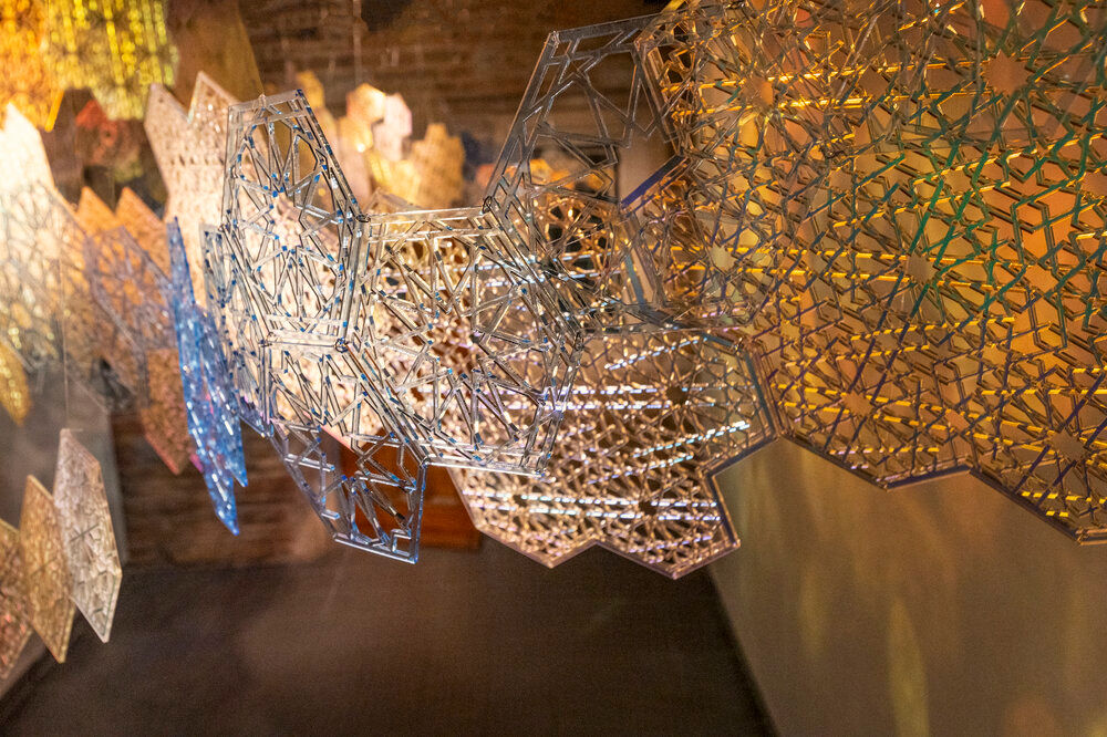 Installation View: Cosmic Veils, 2020,&amp;nbsp;Laser-cut fluorescent &amp;amp; transparent acrylic &amp;amp; dichroic film, dimensions variable

Alexandre Hogue Gallery,&amp;nbsp;University of Tulsa, Oklahoma