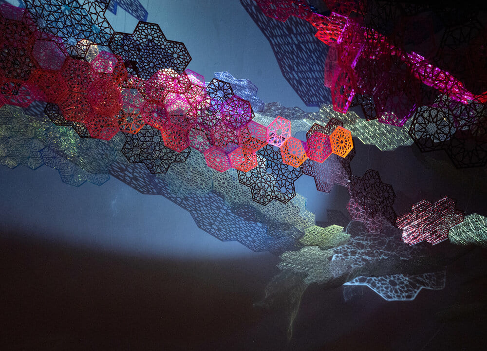 Installation View: Cosmic Veils, 2020,&amp;nbsp;Laser-cut fluorescent &amp;amp; transparent acrylic &amp;amp; dichroic film, dimensions variable

Alexandre Hogue Gallery,&amp;nbsp;University of Tulsa, Oklahoma