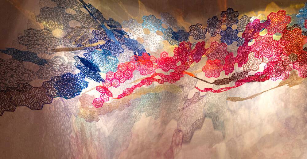 Installation View: Cosmic Veils, 2020,&amp;nbsp;Laser-cut fluorescent &amp;amp; transparent acrylic &amp;amp; dichroic film, dimensions variable

Alexandre Hogue Gallery,&amp;nbsp;University of Tulsa, Oklahoma