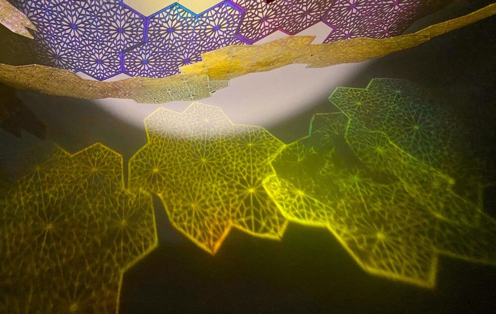 Installation View: Cosmic Veils, 2020,&amp;nbsp;Laser-cut fluorescent &amp;amp; transparent acrylic &amp;amp; dichroic film, dimensions variable

Alexandre Hogue Gallery,&amp;nbsp;University of Tulsa, Oklahoma