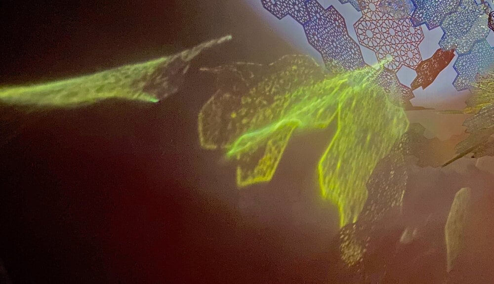 Installation View: Cosmic Veils, 2020,&amp;nbsp;Laser-cut fluorescent &amp;amp; transparent acrylic &amp;amp; dichroic film, dimensions variable

Alexandre Hogue Gallery,&amp;nbsp;University of Tulsa, Oklahoma