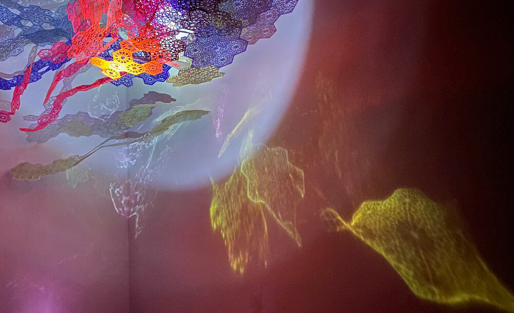 Installation View: Cosmic Veils, 2020,&amp;nbsp;Laser-cut fluorescent &amp;amp; transparent acrylic &amp;amp; dichroic film, dimensions variable

Alexandre Hogue Gallery,&amp;nbsp;University of Tulsa, Oklahoma